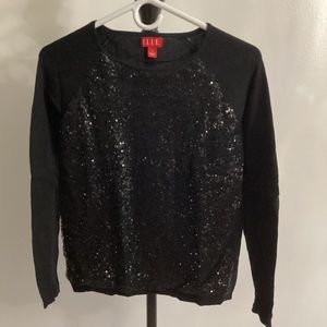 ELLE  Black Embellished Sequin Sweater Women - Small